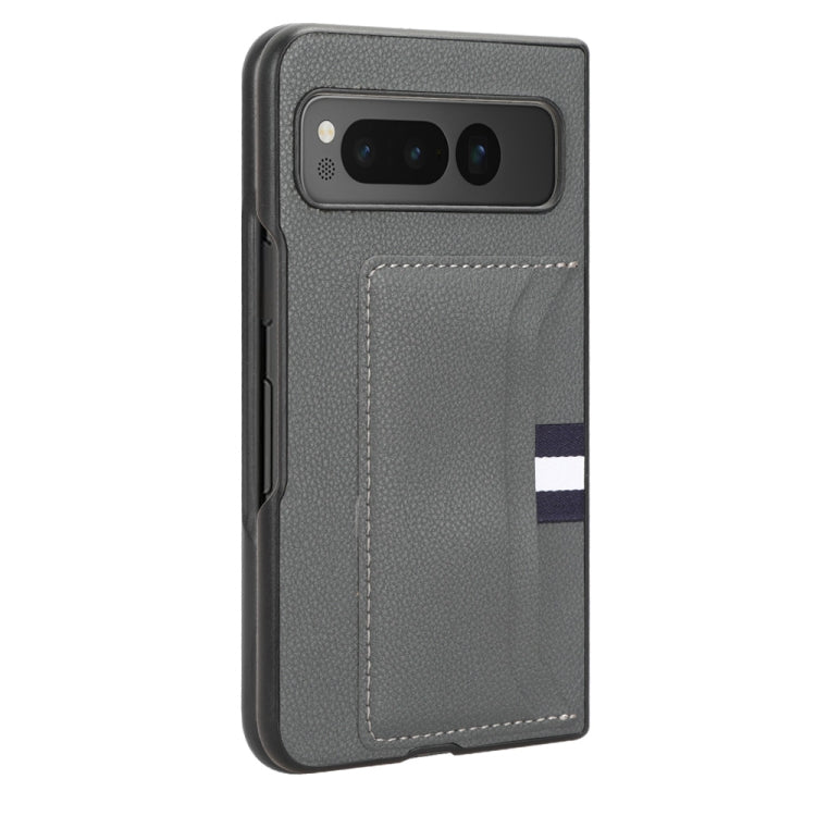 For Google Pixel Fold Litchi Texture Card Slots Back Cover Phone Case(Grey) - Google Cases by buy2fix | Online Shopping UK | buy2fix