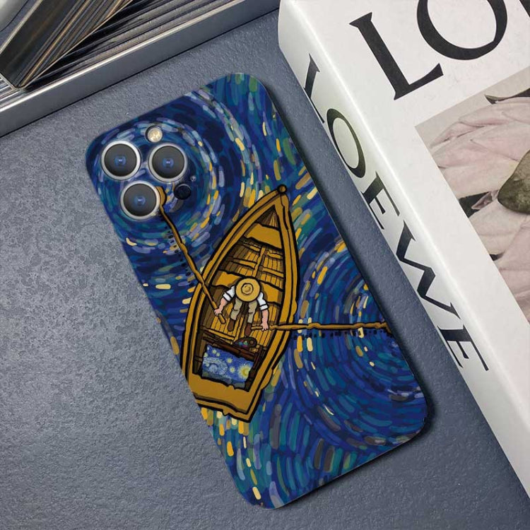 For iPhone 14 Pro Max Precise Hole Oil Painting Pattern PC Phone Case(Boating) - iPhone 14 Pro Max Cases by buy2fix | Online Shopping UK | buy2fix