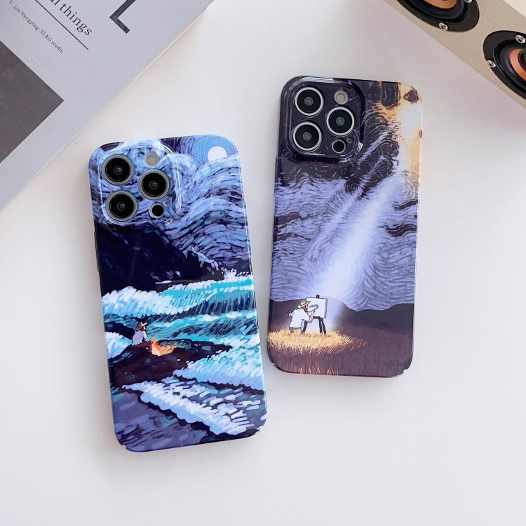 For iPhone 11 Precise Hole Oil Painting Pattern PC Phone Case(Rain) - iPhone 11 Cases by buy2fix | Online Shopping UK | buy2fix