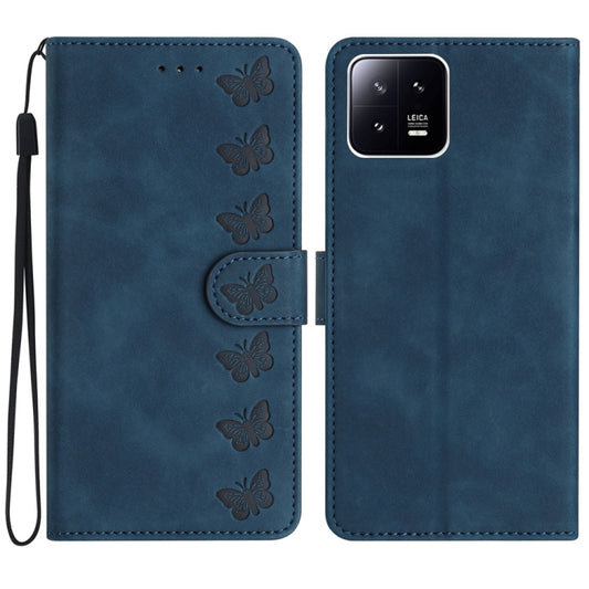 For Xiaomi 13 Pro Seven Butterflies Embossed Leather Phone Case(Blue) - 13 Pro Cases by buy2fix | Online Shopping UK | buy2fix