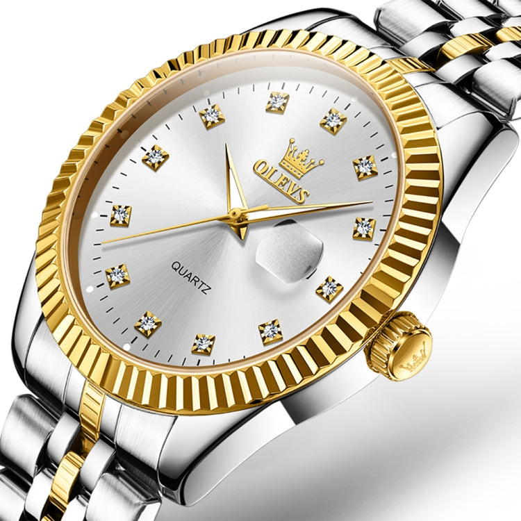 OLEVS 5526 Men Diamond Set Luminous Waterproof Quartz Watch(White) - Metal Strap Watches by OLEVS | Online Shopping UK | buy2fix