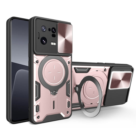 For Xiaomi 13 Pro CD Texture Sliding Camshield Magnetic Holder Phone Case(Pink) - 13 Pro Cases by buy2fix | Online Shopping UK | buy2fix