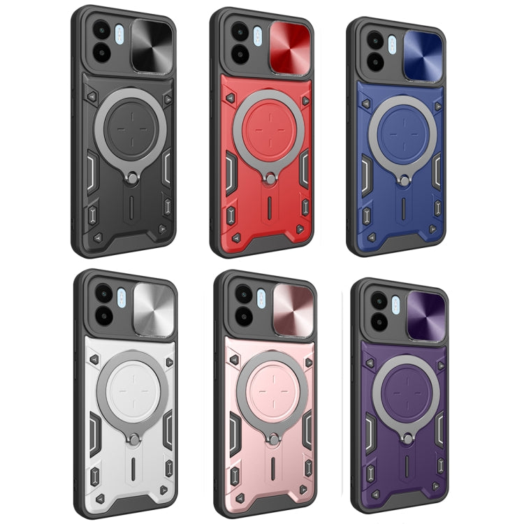 For Xiaomi Redmi A1 4G CD Texture Sliding Camshield Magnetic Holder Phone Case(Purple) - Xiaomi Cases by buy2fix | Online Shopping UK | buy2fix