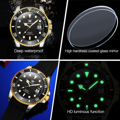 OLEVS 6650 Men Luminous Waterproof Silicone Strap Mechanical Watch(Black + Gold) - Silicone Strap Watches by OLEVS | Online Shopping UK | buy2fix