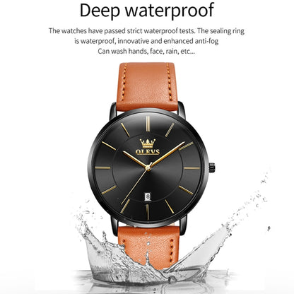 OLEVS 5869 Men Business Waterproof Genuine Leather Strap Quartz Watch(Black + Brown) - Leather Strap Watches by OLEVS | Online Shopping UK | buy2fix