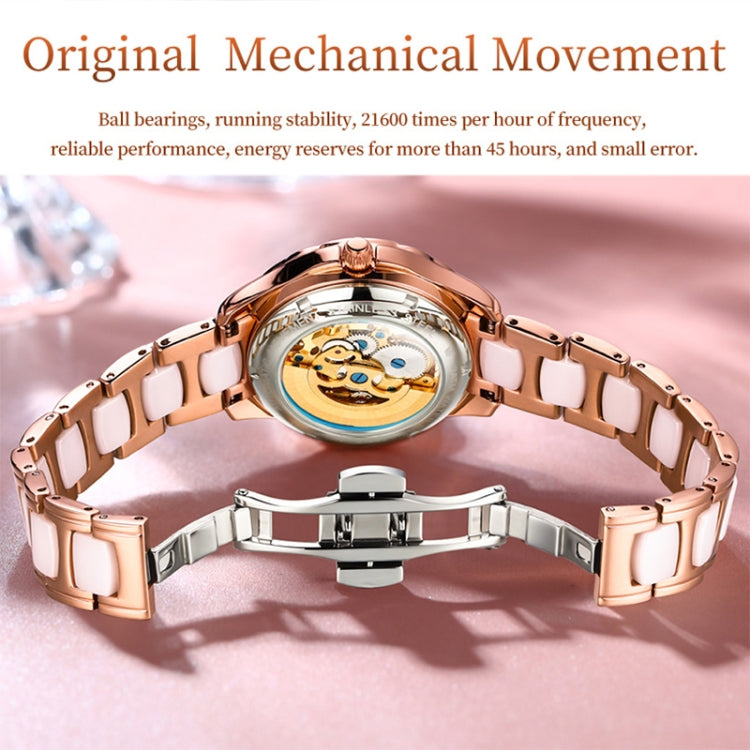 OLEVS 6681 Women Multifunctional Hollow Waterproof Mechanical Watch(White Surface Ceramic Belt) - Metal Strap Watches by OLEVS | Online Shopping UK | buy2fix