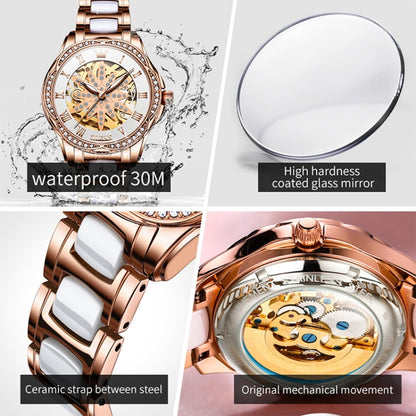 OLEVS 6681 Women Multifunctional Hollow Waterproof Mechanical Watch(White Surface Ceramic Belt) - Metal Strap Watches by OLEVS | Online Shopping UK | buy2fix