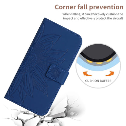 For iPhone 15 Pro Max Skin Feel Sun Flower Embossed Flip Leather Phone Case with Lanyard(Dark Blue) - iPhone 15 Pro Max Cases by buy2fix | Online Shopping UK | buy2fix