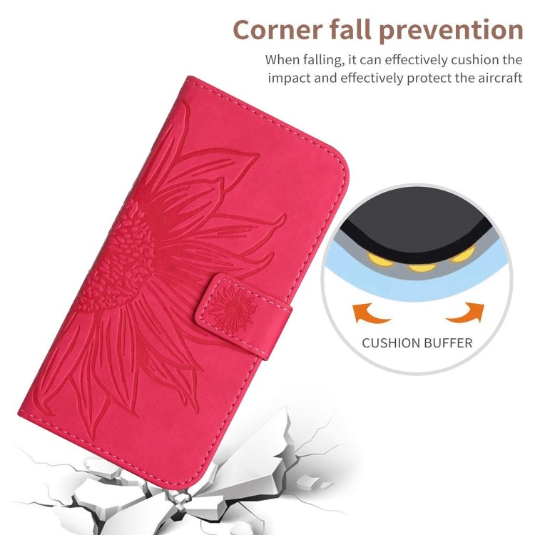 For iPhone 15 Pro Max Skin Feel Sun Flower Embossed Flip Leather Phone Case with Lanyard(Rose Red) - iPhone 15 Pro Max Cases by buy2fix | Online Shopping UK | buy2fix