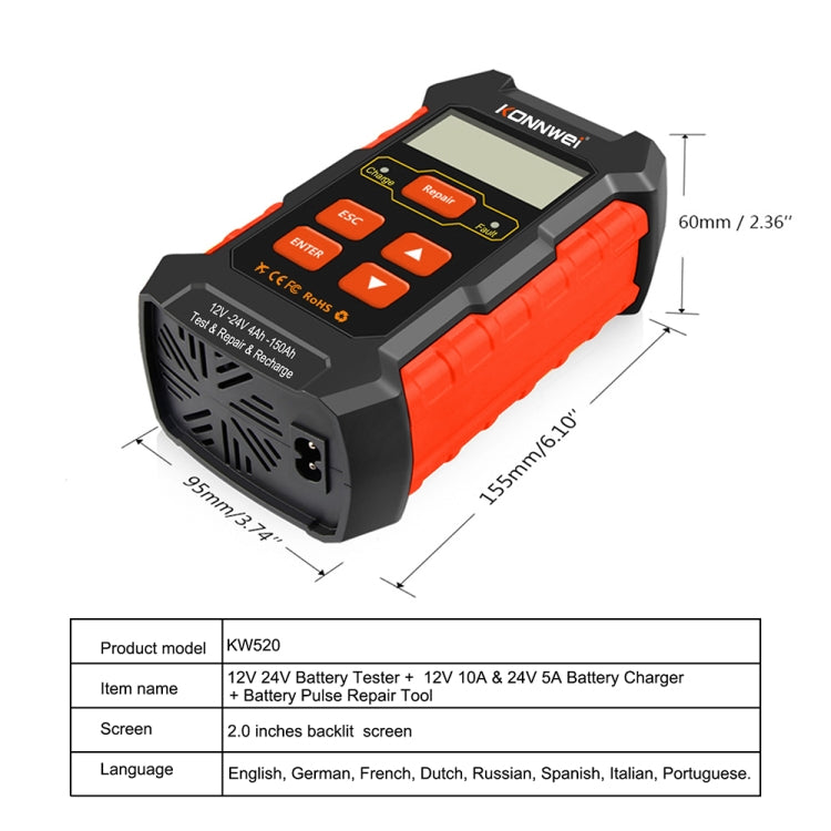 KONNWEI KW520 12V / 24V 3 in 1 Car Battery Tester with Detection & Repair & Charging Function(UK Plug) - Code Readers & Scan Tools by KONNWEI | Online Shopping UK | buy2fix