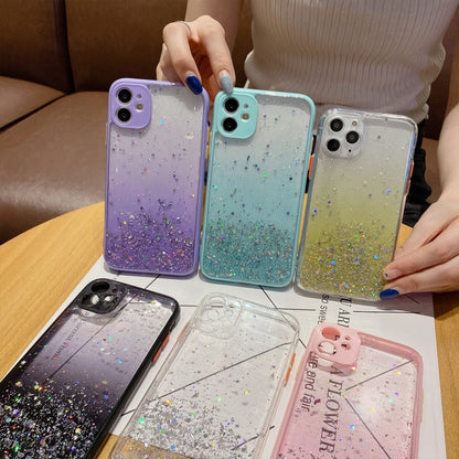 For iPhone XS / X Starry Gradient Glitter Powder TPU Phone Case(Black) - More iPhone Cases by buy2fix | Online Shopping UK | buy2fix