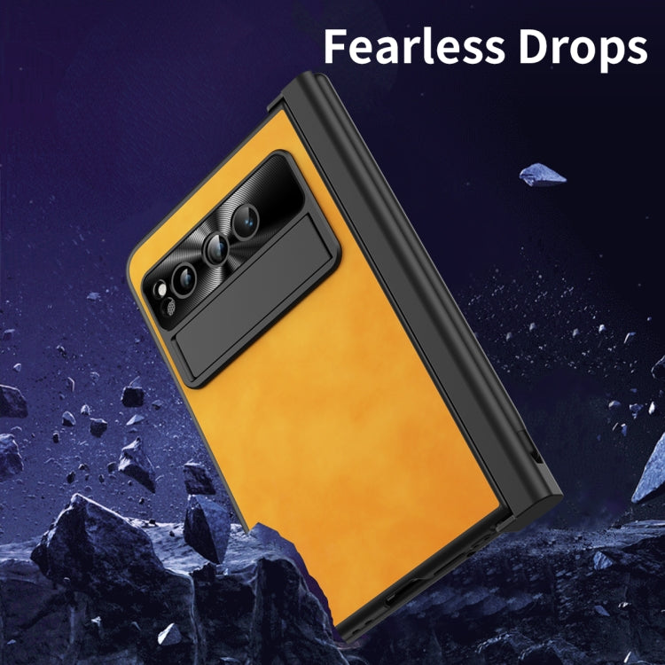 For Google Pixel Fold Integrated Napa Texture All-inclusive Phone Case with Pen Slot(Yellow) - Google Cases by buy2fix | Online Shopping UK | buy2fix