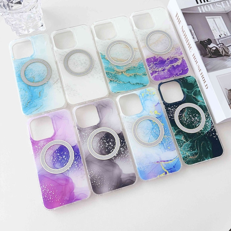 For iPhone 15 Dual-side IMD Marble Magsafe Phone Case(Smudged Purple) - iPhone 15 Cases by buy2fix | Online Shopping UK | buy2fix