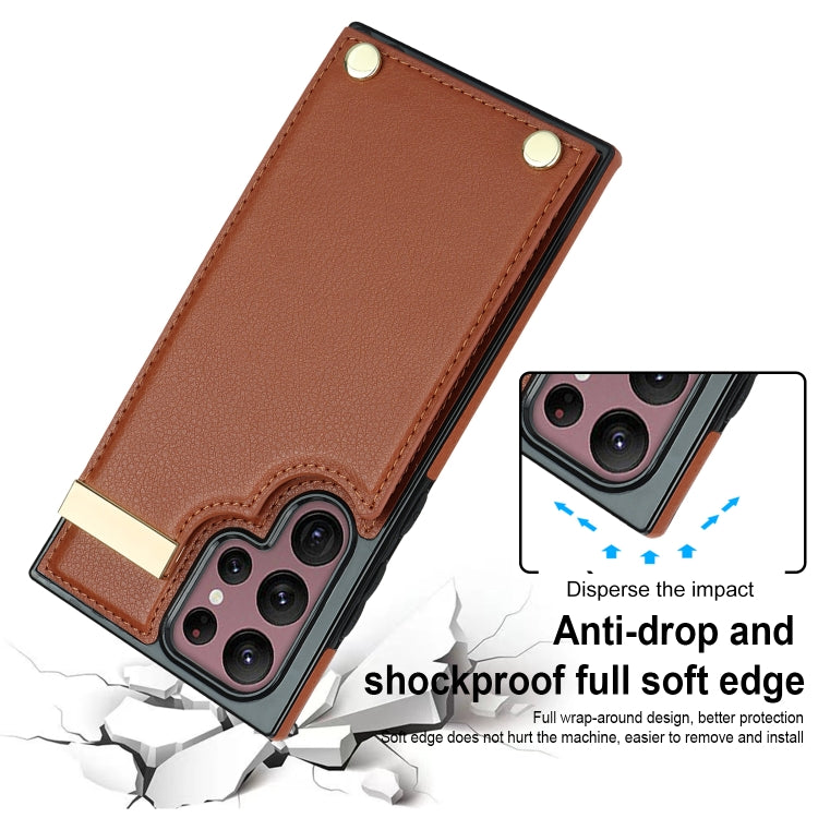 For Samsung Galaxy S22 Ultra 5G Metal Buckle Card Slots Phone Case(Brown) - Galaxy S22 Ultra 5G Cases by buy2fix | Online Shopping UK | buy2fix