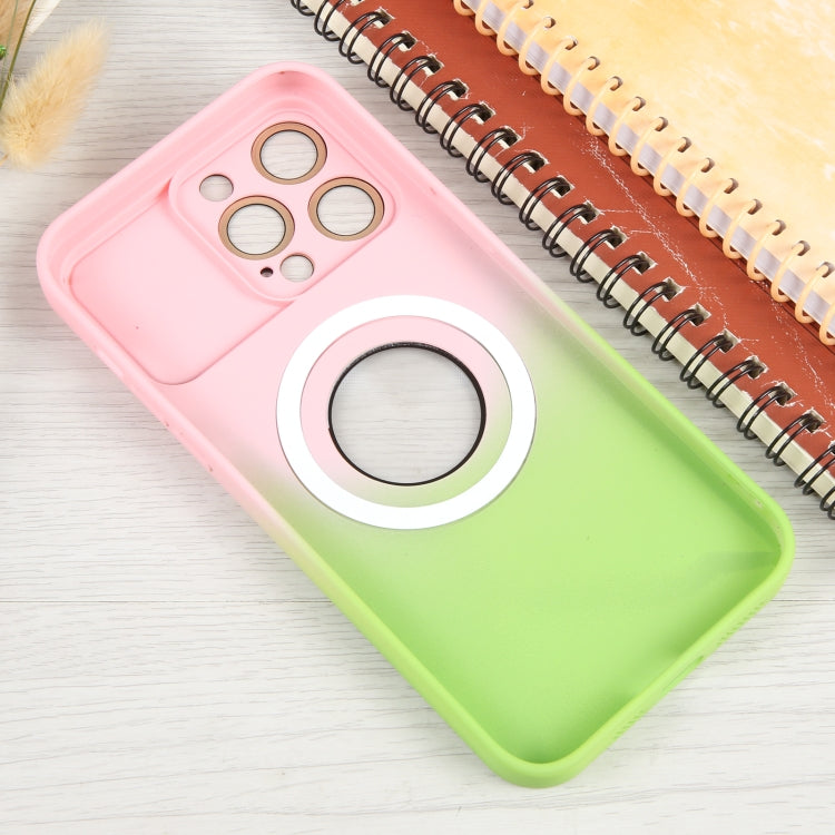 For iPhone 15 Pro Max Gradient Silicone Shockproof Magsafe Phone Case with Lens Film(Pink Green) - iPhone 15 Pro Max Cases by buy2fix | Online Shopping UK | buy2fix