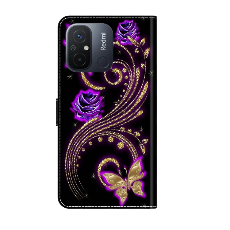 For Xiaomi Redmi 11A 4G / Redmi 12C Global Crystal 3D Shockproof Protective Leather Phone Case(Purple Flower Butterfly) - Xiaomi Cases by buy2fix | Online Shopping UK | buy2fix