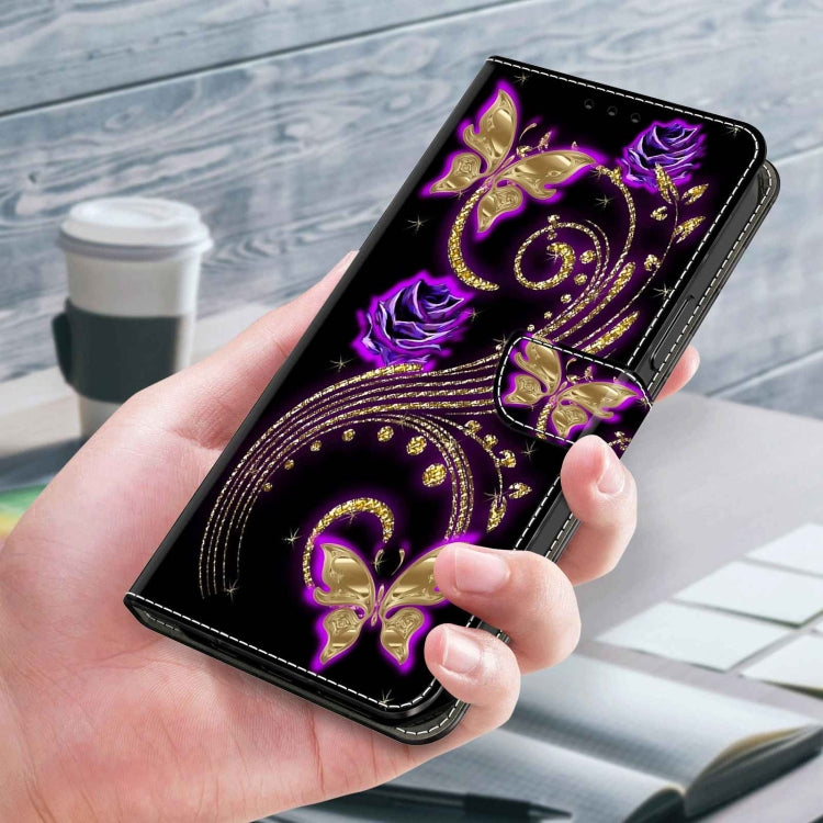 For Xiaomi 13 Pro Crystal 3D Shockproof Protective Leather Phone Case(Purple Flower Butterfly) - 13 Pro Cases by buy2fix | Online Shopping UK | buy2fix