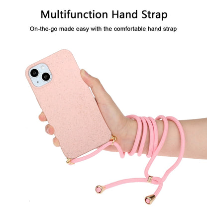 For iPhone 15 Plus Wheat Straw Material + TPU Phone Case with Lanyard(Pink) - iPhone 15 Plus Cases by buy2fix | Online Shopping UK | buy2fix