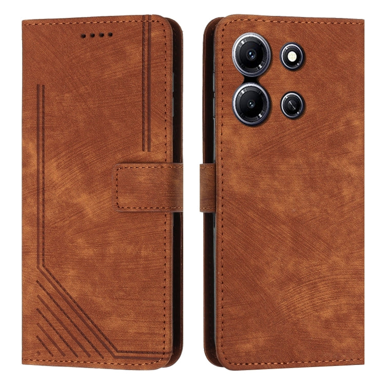 For Infinix Note 30i Skin Feel Stripe Pattern Leather Phone Case with Lanyard(Brown) - Infinix Cases by buy2fix | Online Shopping UK | buy2fix