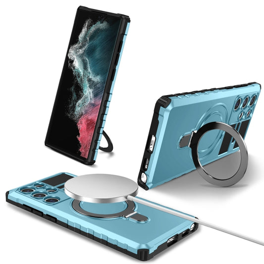 For Samsung Galaxy S22 Ultra 5G MagSafe Magnetic Holder Phone Case(Light Blue) - Galaxy S22 Ultra 5G Cases by buy2fix | Online Shopping UK | buy2fix