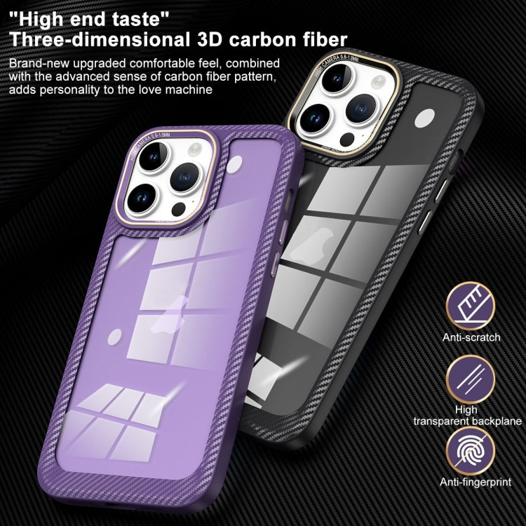 For iPhone 14 Pro Carbon Fiber Transparent Back Panel Phone Case(Blue) - iPhone 14 Pro Cases by buy2fix | Online Shopping UK | buy2fix