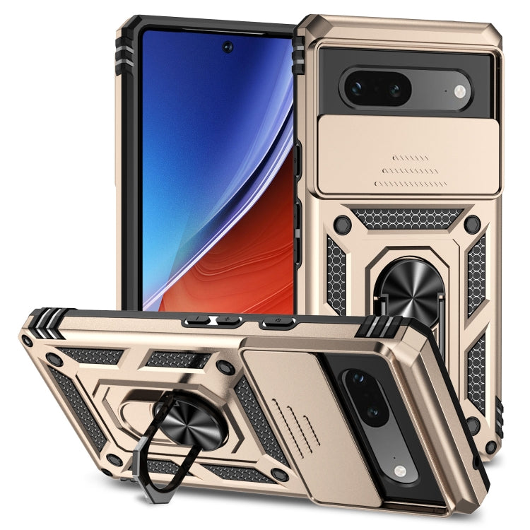 For Google Pixel 7a Sliding Camshield Holder Phone Case(Gold) - Google Cases by buy2fix | Online Shopping UK | buy2fix