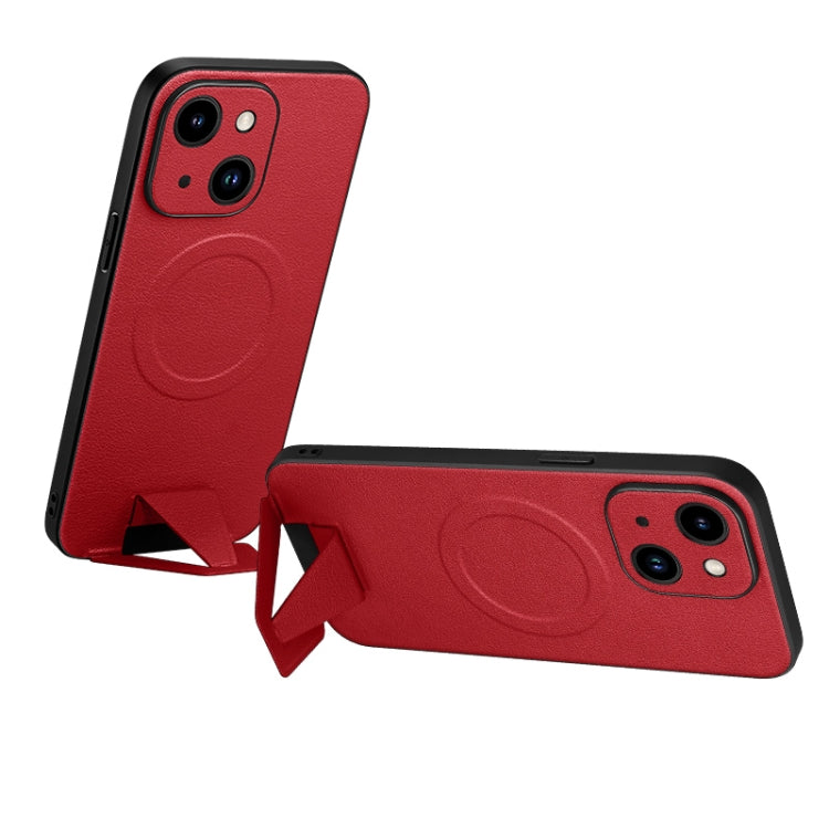 For iPhone 14 Plus SULADA Folding Holder Lambskin Texture MagSafe Phone Case(Red) - iPhone 14 Plus Cases by SULADA | Online Shopping UK | buy2fix