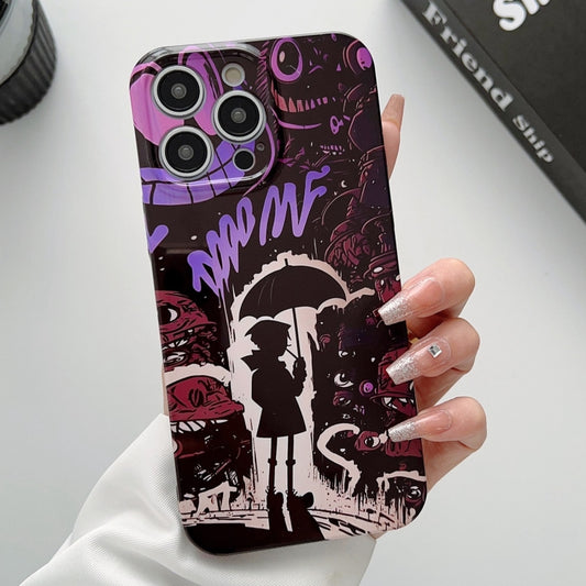 For iPhone 13 Pro Max Painted Pattern Precise Hole PC Phone Case(Black Purple Umbrella Boy) - iPhone 13 Pro Max Cases by buy2fix | Online Shopping UK | buy2fix