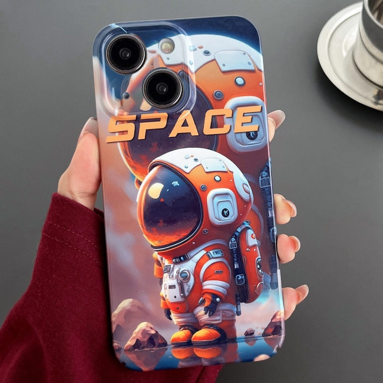 For iPhone 15 Painted Pattern Precise Hole PC Phone Case(Orange Astronaut) - iPhone 15 Cases by buy2fix | Online Shopping UK | buy2fix