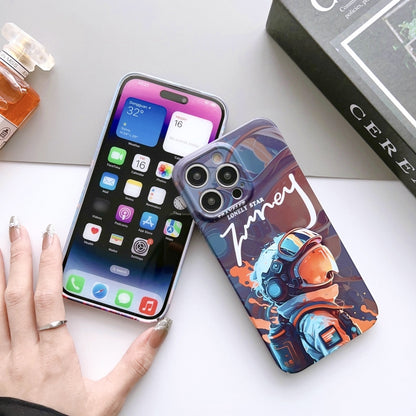 For iPhone 15 Pro Max Painted Pattern Precise Hole PC Phone Case(Orange White Astronaut) - iPhone 15 Pro Max Cases by buy2fix | Online Shopping UK | buy2fix