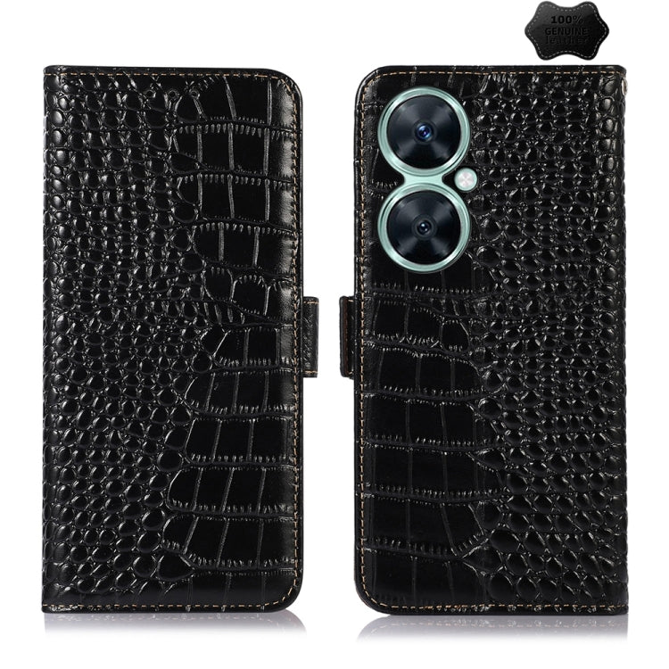 For Huawei Nova 11i / Enjoy 60 Pro / Maimang 20 5G  Crocodile Top Layer Cowhide Leather Phone Case(Black) - Huawei Cases by buy2fix | Online Shopping UK | buy2fix