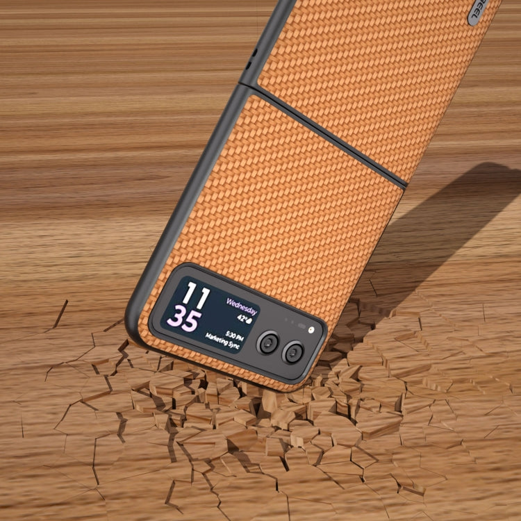 For Motorola Razr 40 ABELL Carbon Fiber Protective Phone Case(Light Brown) - Motorola Cases by buy2fix | Online Shopping UK | buy2fix