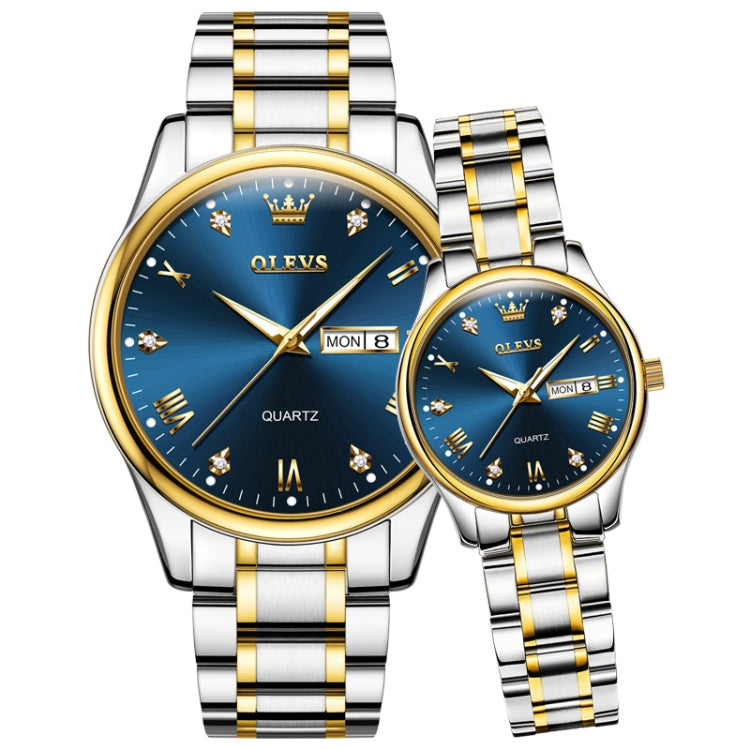 1pair OLEVS 5563 Couple Luminous Waterproof Quartz Watch(Blue + Gold) - Couple Watches by OLEVS | Online Shopping UK | buy2fix