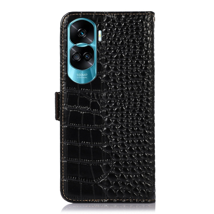 For Honor 90 Lite 5G / X50i Crocodile Top Layer Cowhide Leather Phone Case(Black) - Honor Cases by buy2fix | Online Shopping UK | buy2fix