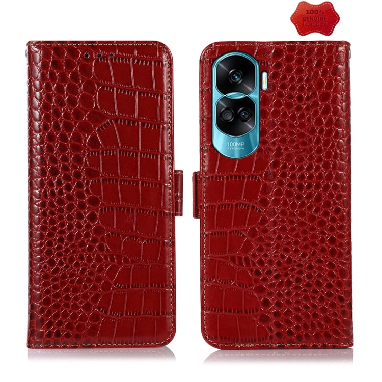 For Honor 90 Lite 5G / X50i Crocodile Top Layer Cowhide Leather Phone Case(Red) - Honor Cases by buy2fix | Online Shopping UK | buy2fix