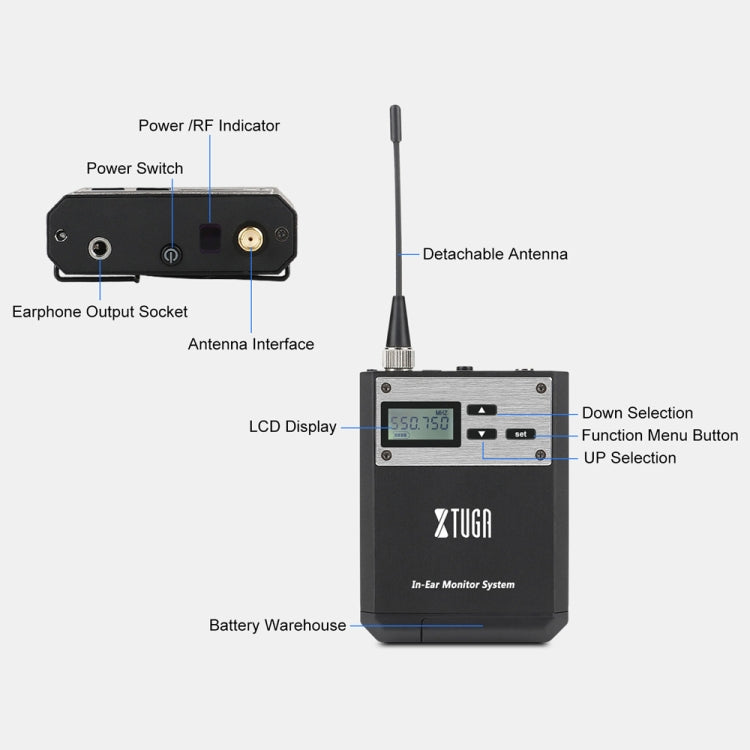 XTUGA  IEM1100 Professional Wireless In Ear Monitor System 2 BodyPacks(UK Plug) - Microphone by XTUGA | Online Shopping UK | buy2fix