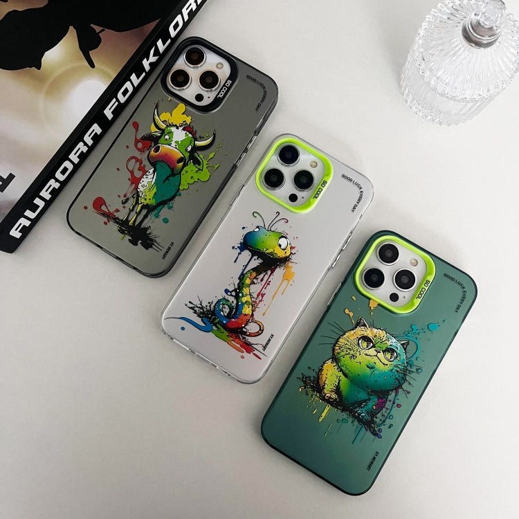 For iPhone 15 Pro Max Double Layer Color Silver Series Animal Oil Painting Phone Case(Robot) - iPhone 15 Pro Max Cases by buy2fix | Online Shopping UK | buy2fix