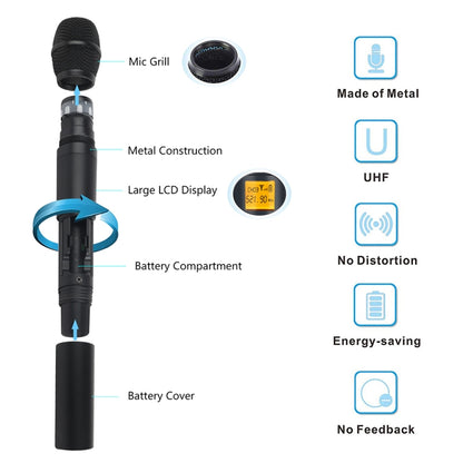 XTUGA A400-H Professional 4-Channel UHF Wireless Microphone System with 4 Handheld Microphone(AU Plug) - Microphone by XTUGA | Online Shopping UK | buy2fix