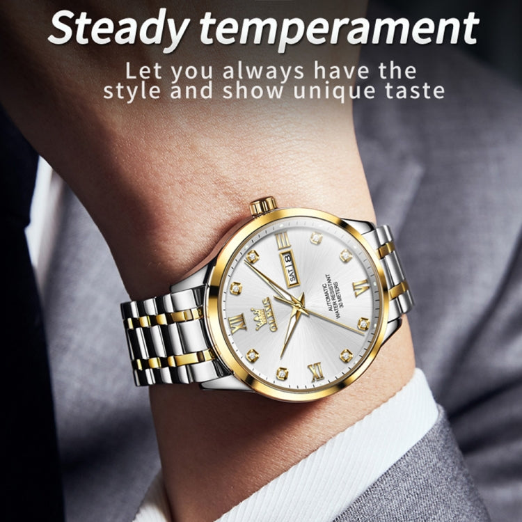 OLEVS 9946 Men Diamond Roman Scale Waterproof Quartz Watch(White + Gold) - Metal Strap Watches by OLEVS | Online Shopping UK | buy2fix