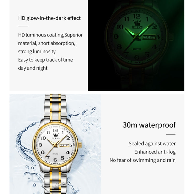 OLEVS 5567 Women Steel Strap Waterproof Quartz Watch(White + Gold) - Metal Strap Watches by OLEVS | Online Shopping UK | buy2fix