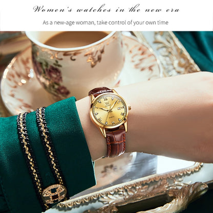 OLEVS 6896 Women Multifunctional Luminous Waterproof Quartz Watch(Gold) - Leather Strap Watches by OLEVS | Online Shopping UK | buy2fix