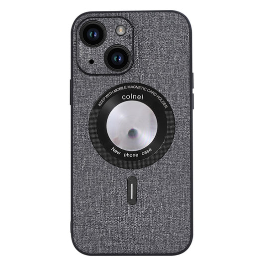For iPhone 15 Plus Cloth Texture MagSafe Magnetic PU Phone Case(Grey) - iPhone 15 Plus Cases by buy2fix | Online Shopping UK | buy2fix