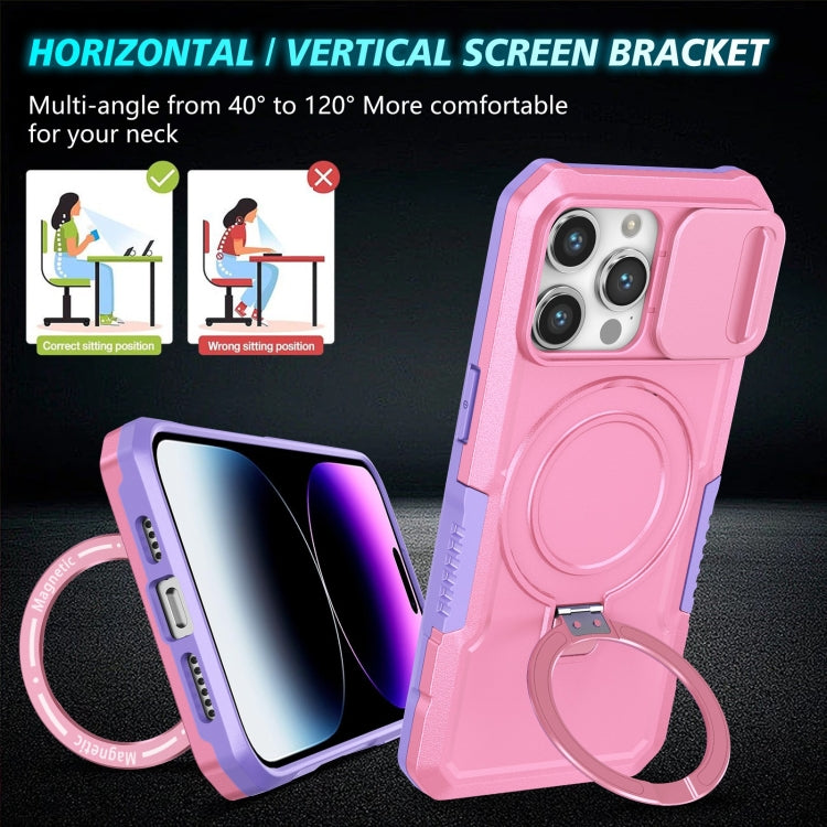 For iPhone 15 Pro Sliding Camshield Magsafe Holder TPU Hybrid PC Phone Case(Purple Pink) - iPhone 15 Pro Cases by buy2fix | Online Shopping UK | buy2fix