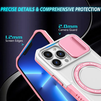 For iPhone 13 Pro Max Sliding Camshield Magsafe Holder TPU Hybrid PC Phone Case(Pink White) - iPhone 13 Pro Max Cases by buy2fix | Online Shopping UK | buy2fix