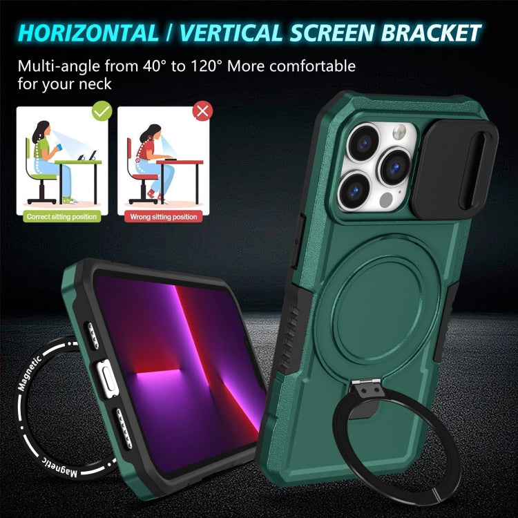 For iPhone 13 Pro Sliding Camshield Magsafe Holder TPU Hybrid PC Phone Case(Deep Green) - iPhone 13 Pro Cases by buy2fix | Online Shopping UK | buy2fix