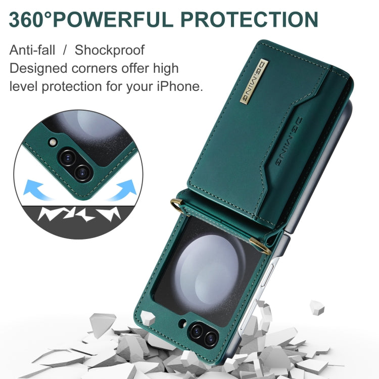 For Samsung Galaxy Z Flip5 5G DG.MING M2 Series Card Bag Magnetic Leather Phone Case(Green) - Galaxy Z Flip5 Cases by DG.MING | Online Shopping UK | buy2fix