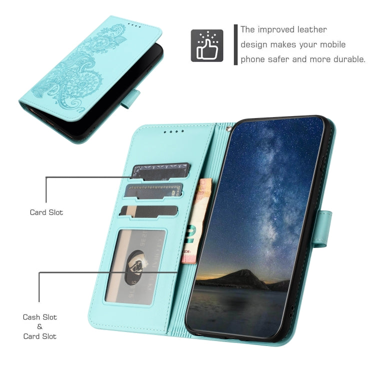 For iPhone 15 Pro Max Datura Flower Embossed Flip Leather Phone Case(Light blue) - iPhone 15 Pro Max Cases by buy2fix | Online Shopping UK | buy2fix