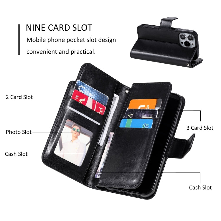 For iPhone 15 Pro Max Tri-Fold 9-Card Wallets Leather Phone Case(Black) - iPhone 15 Pro Max Cases by buy2fix | Online Shopping UK | buy2fix