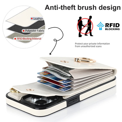 For iPhone 15 Pro Max Ring Holder RFID Card Slot Phone Case(Beige) - iPhone 15 Pro Max Cases by buy2fix | Online Shopping UK | buy2fix