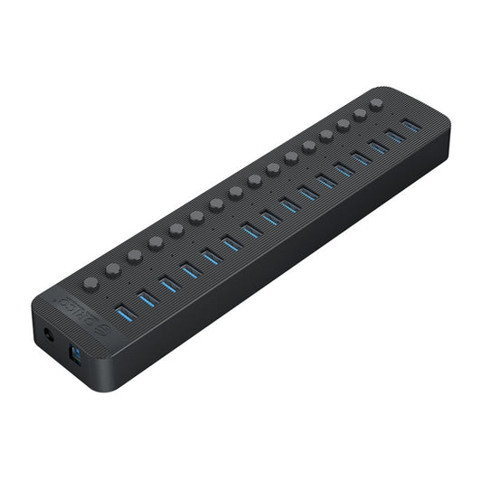 ORICO CT2U3-16AB Plastic Stripes 16 Ports USB 3.0 HUB with Individual Switches, Plug:UK Plug(Black) - USB 3.0 HUB by ORICO | Online Shopping UK | buy2fix